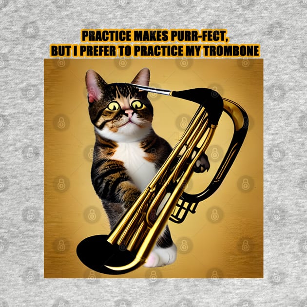 Practice Makes Purr-Fect, I Prefer to Play My Trombone by Musical Art By Andrew